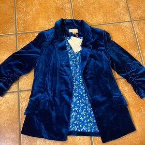 Ruched Velvet Blazer XS Peacock Blue teal NWT